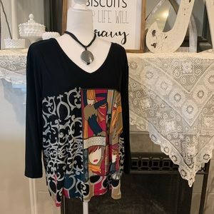 Nygard 3/4 sleeve blouse w/ scroll fashion print